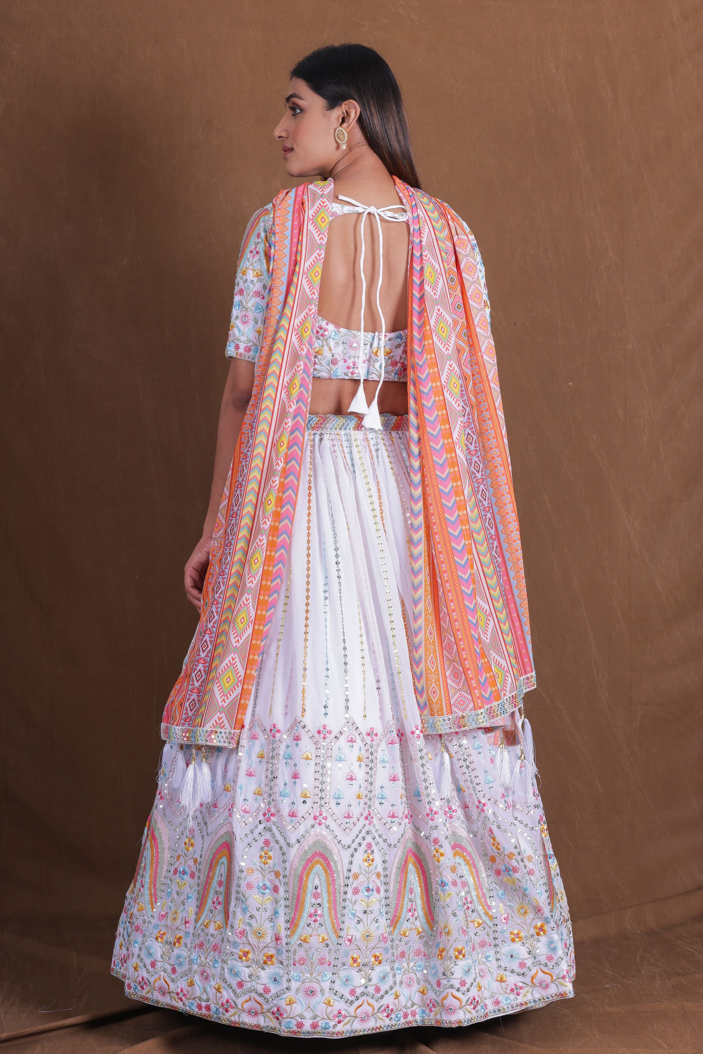 White Multi Thread Work Georgette Lehenga Choli