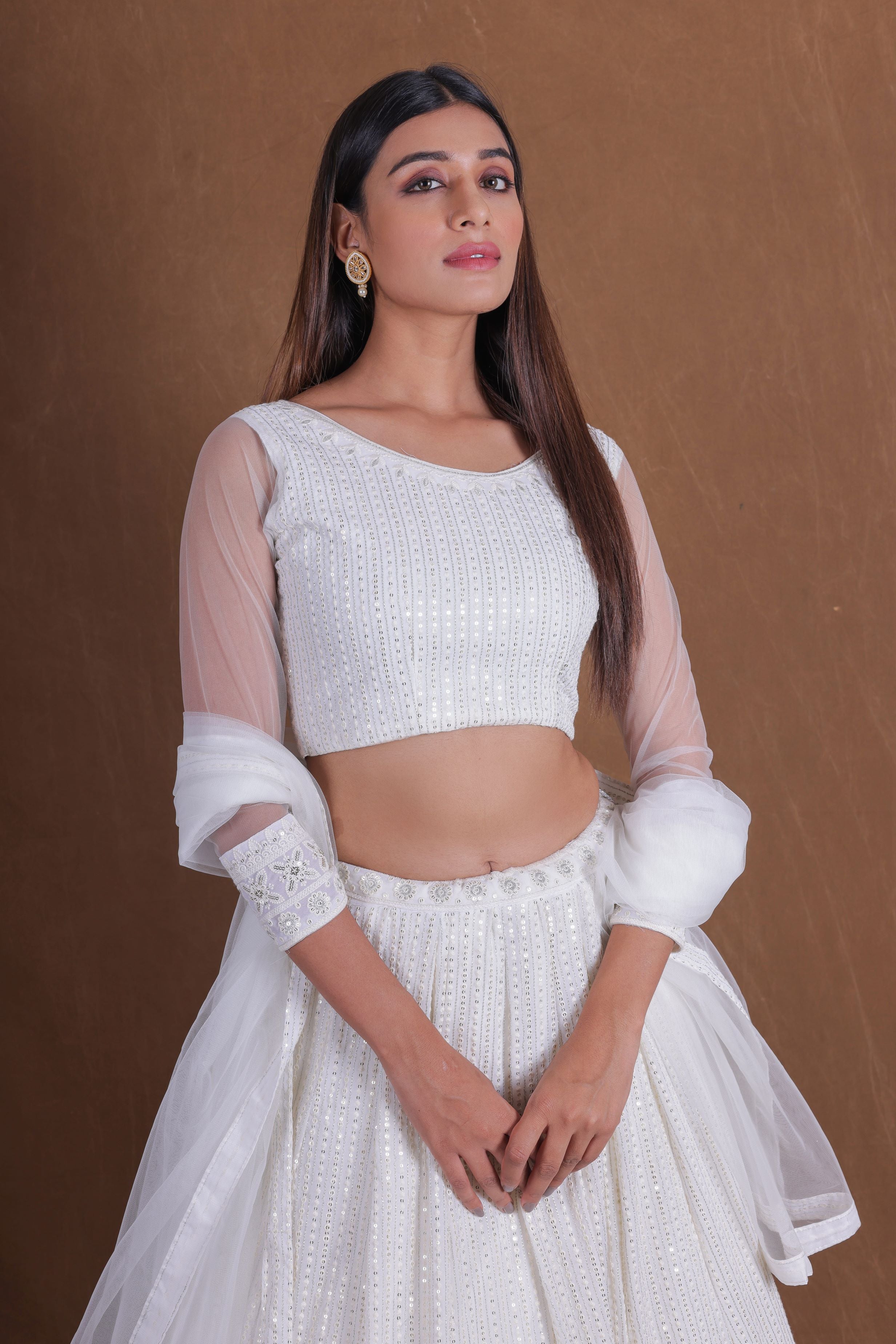 White Georgette lakhnavi Embroidery Work Lehenga Choli