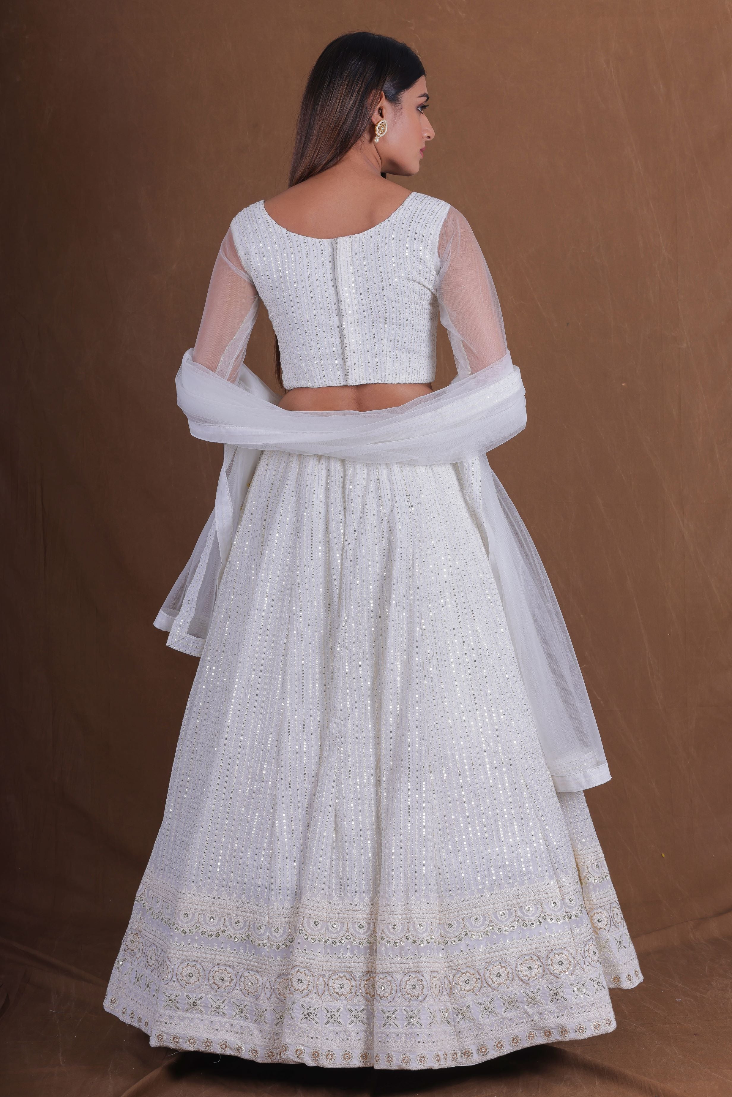 White Georgette lakhnavi Embroidery Work Lehenga Choli