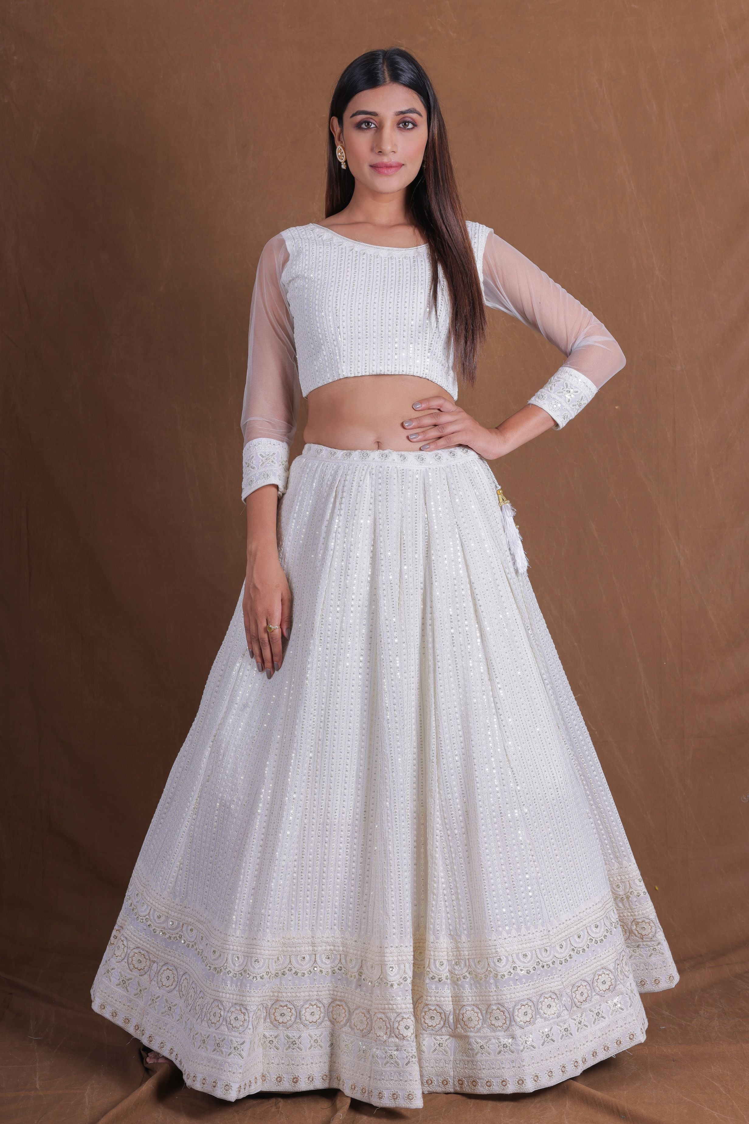 White Georgette lakhnavi Embroidery Work Lehenga Choli