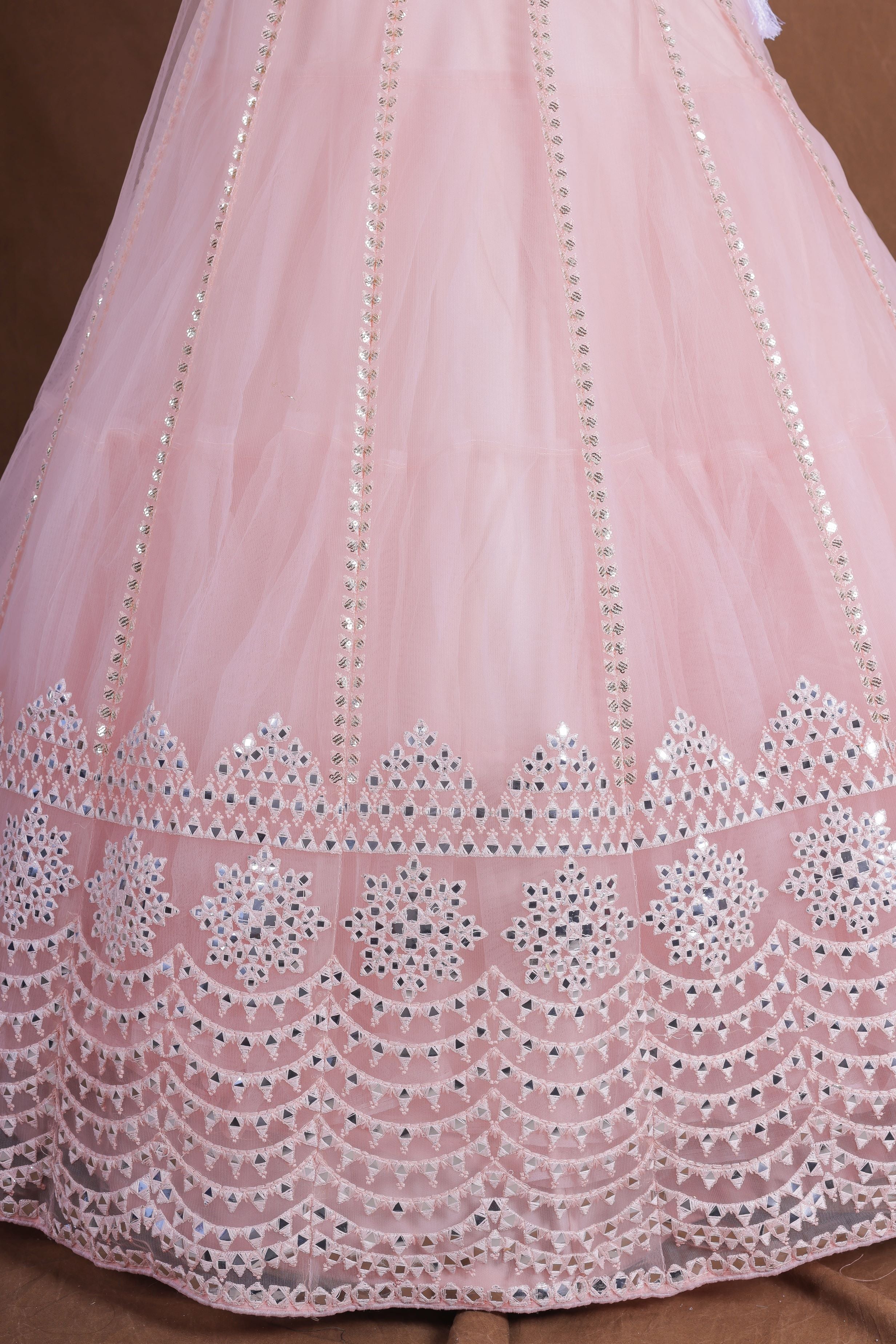 Pink Soft Net Embroidery Foli Mirror Work Lehenga Choli