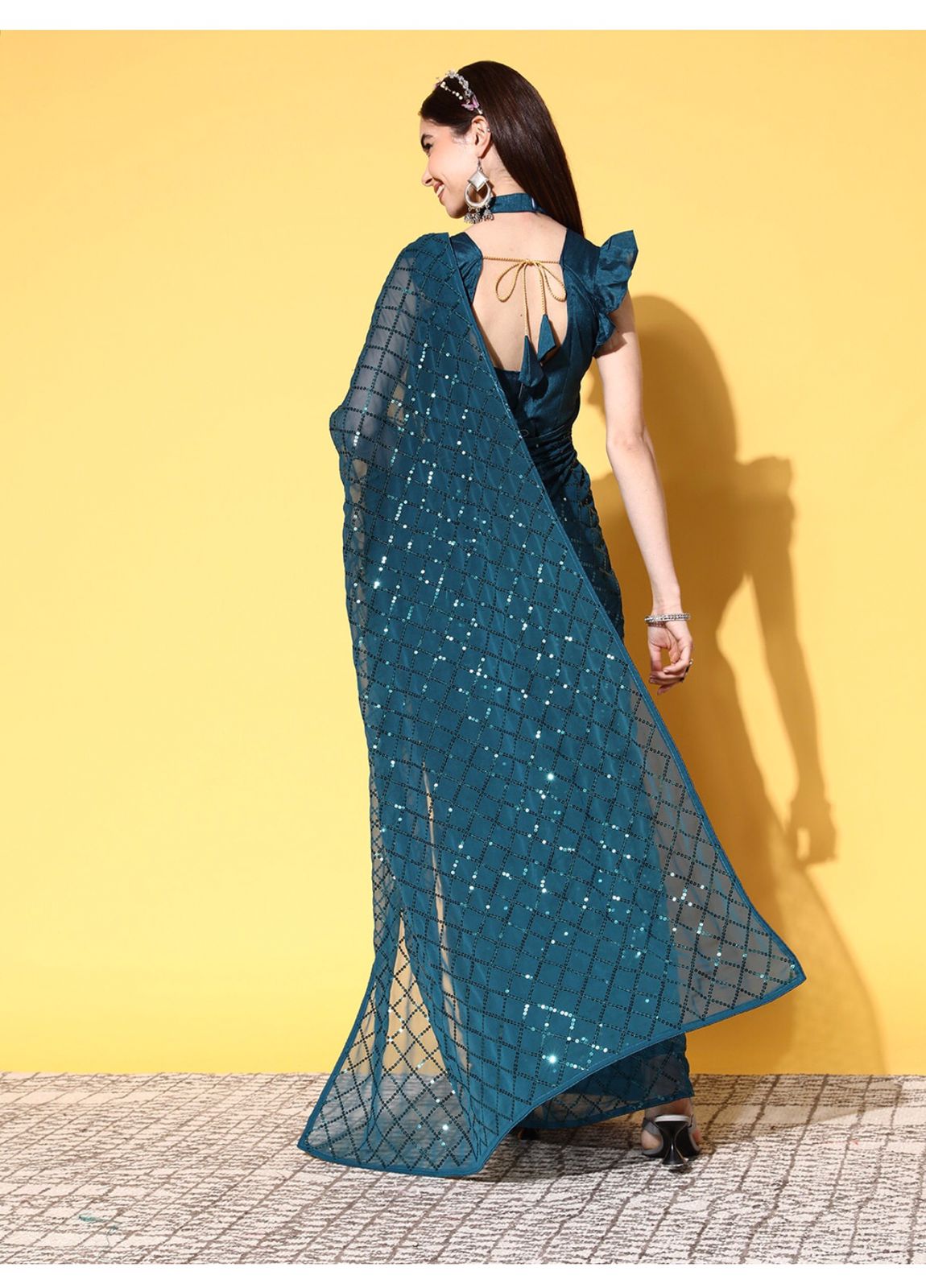 Solid Embellished Sequinned Pure Georgette Saree
