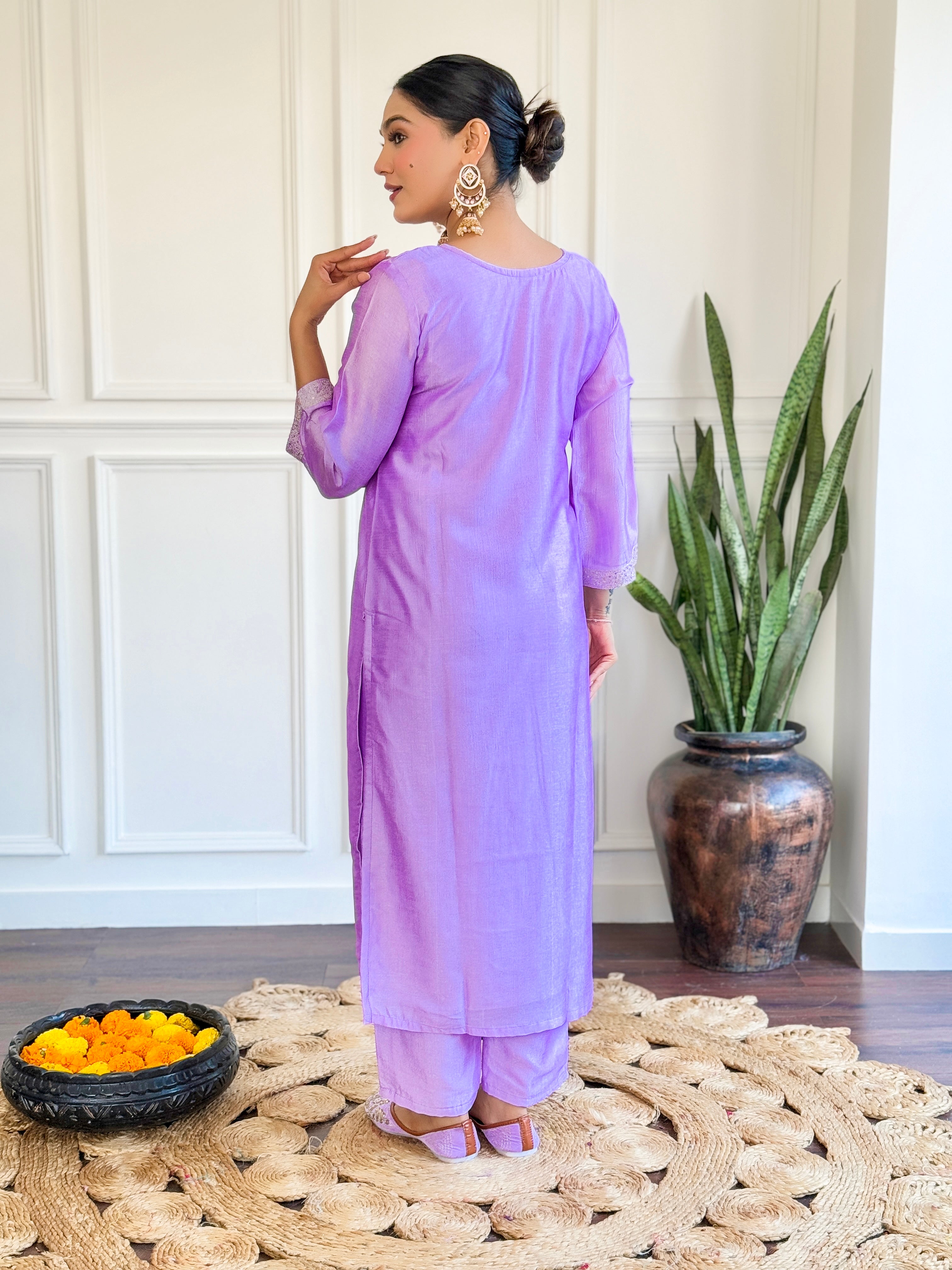 Purple Chanderi Embroidery Kurta