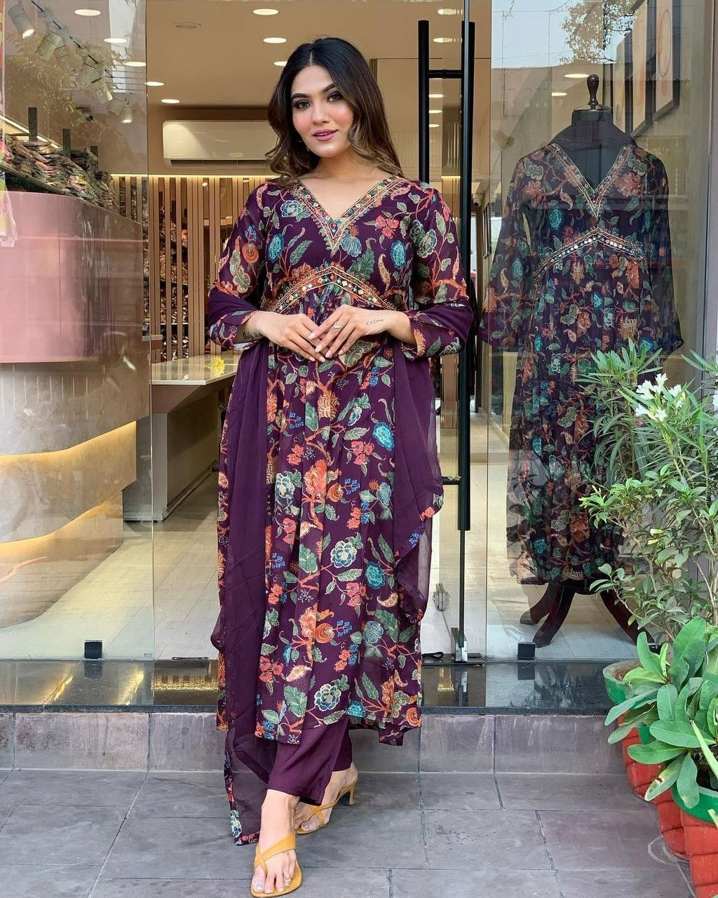 Purple Georgette Embroidery Kurta