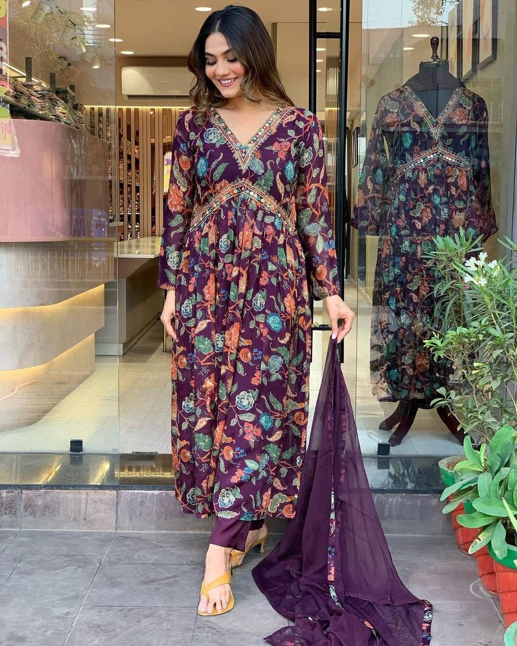 Purple Georgette Embroidery Kurta
