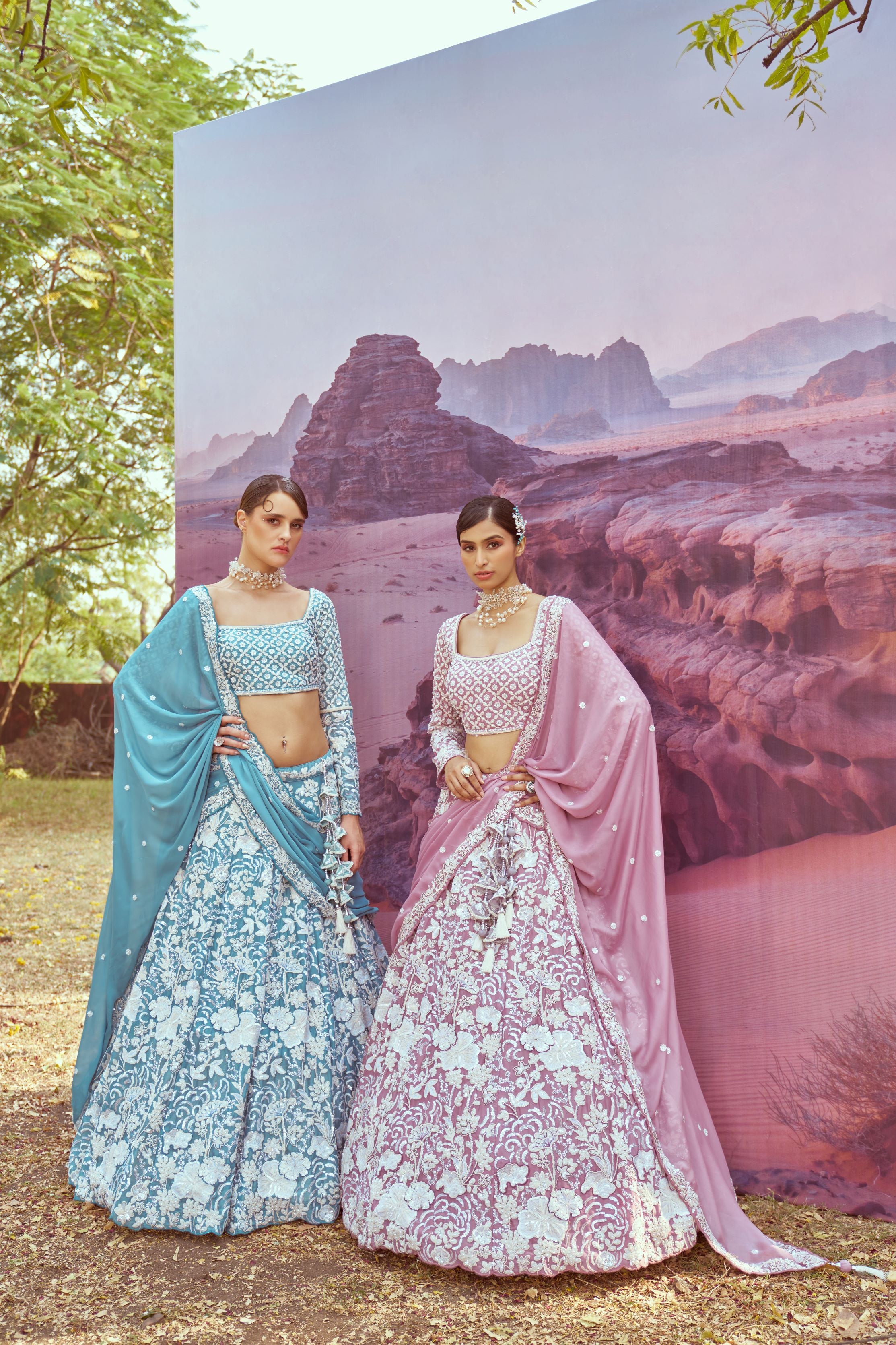 Turquoise blue Georgette Beads embroidery Lehenga choli & Dupatta