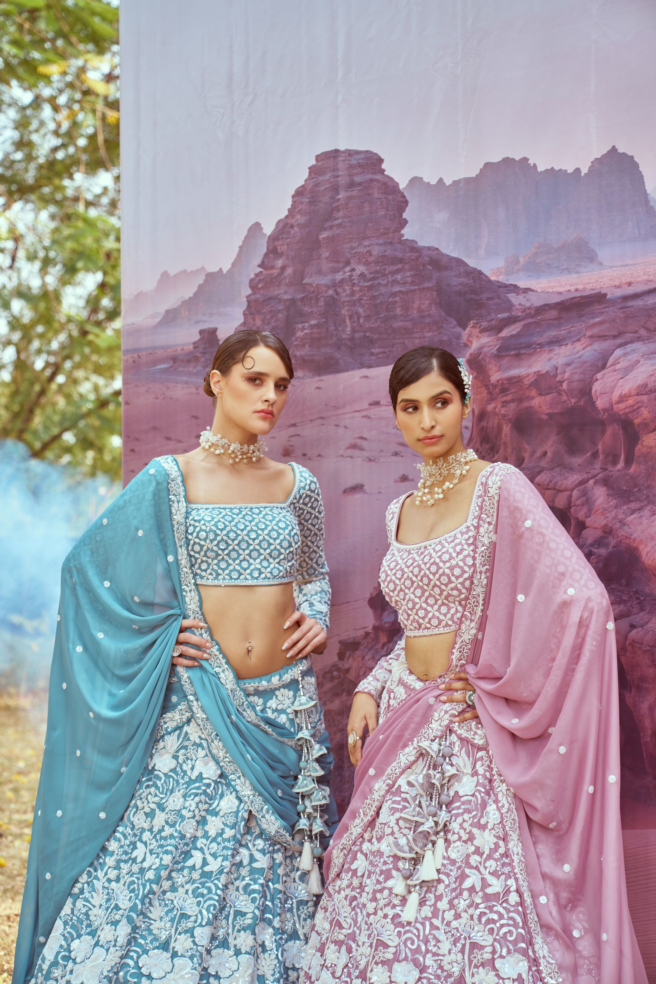 Turquoise blue Georgette Beads embroidery Lehenga choli & Dupatta