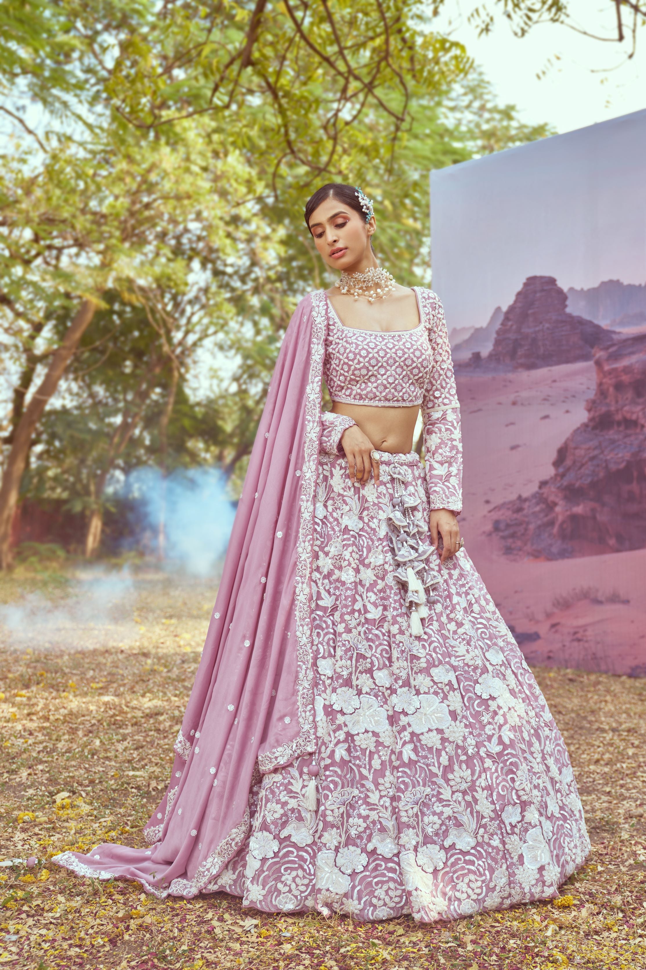 Lavender Georgette Beads embroidery Lehenga choli & Dupatta