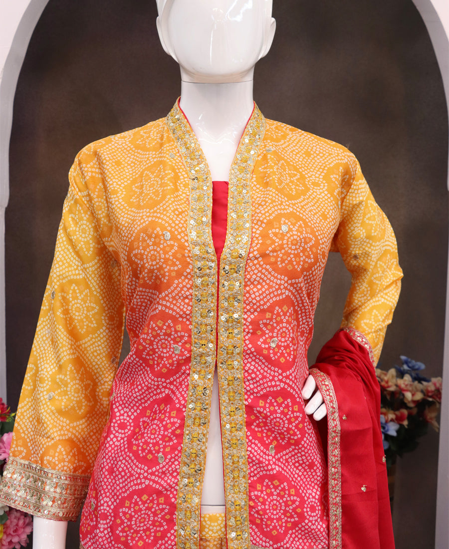 Pink Bandhni Printed Sharara Suit For Women Festival Wear