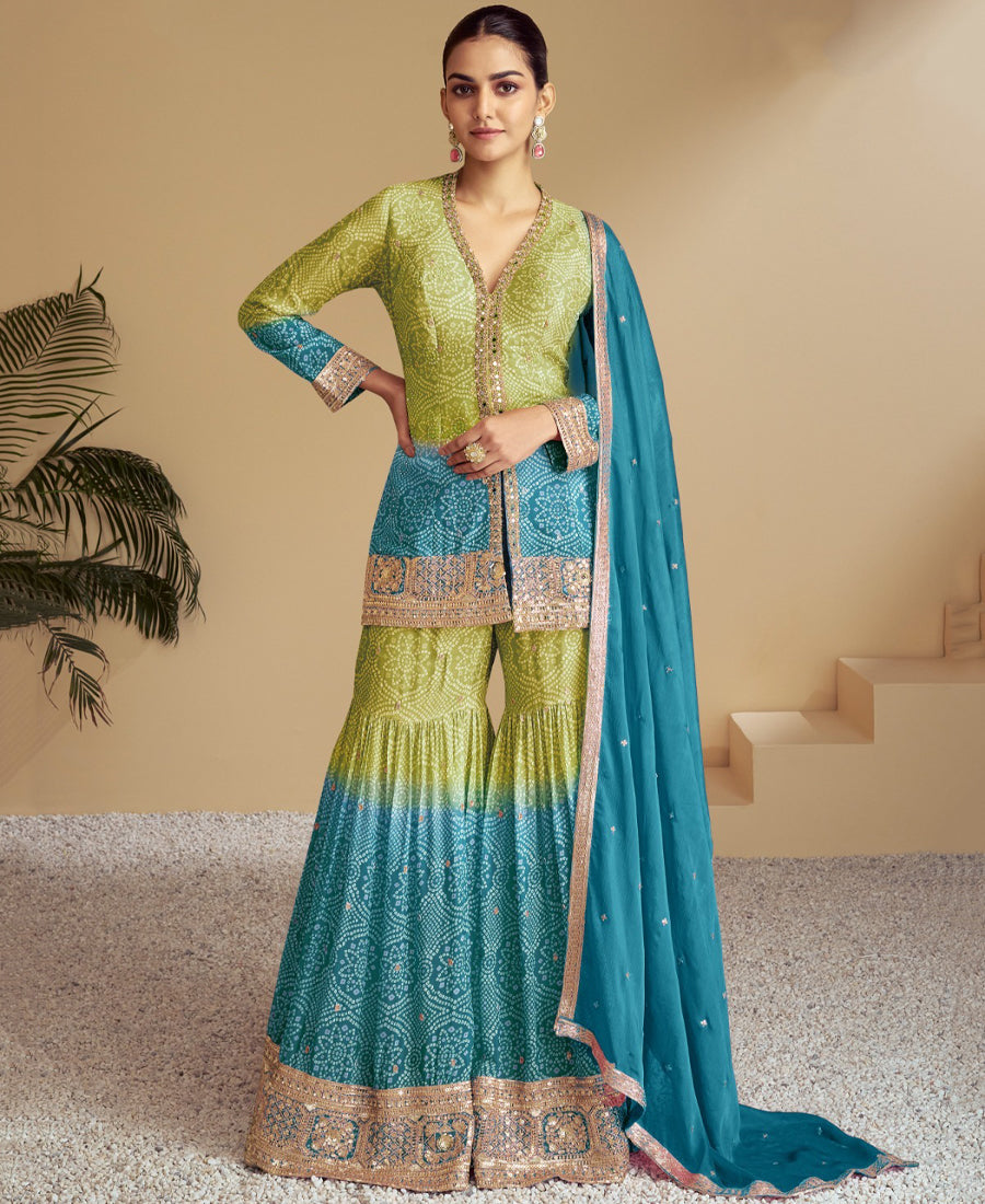 Aqua Bandhni Printed Sharara Suit For Women Festival Wear