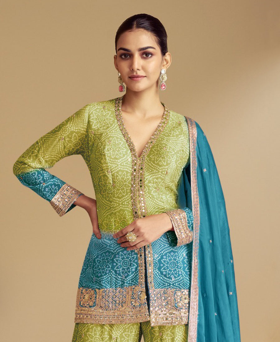 Aqua Bandhni Printed Sharara Suit For Women Festival Wear