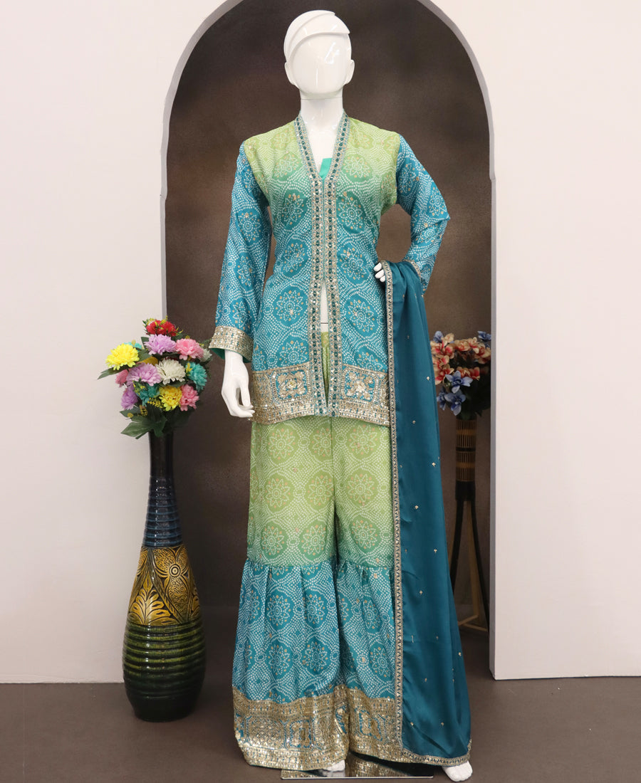 Aqua Bandhni Printed Sharara Suit For Women Festival Wear