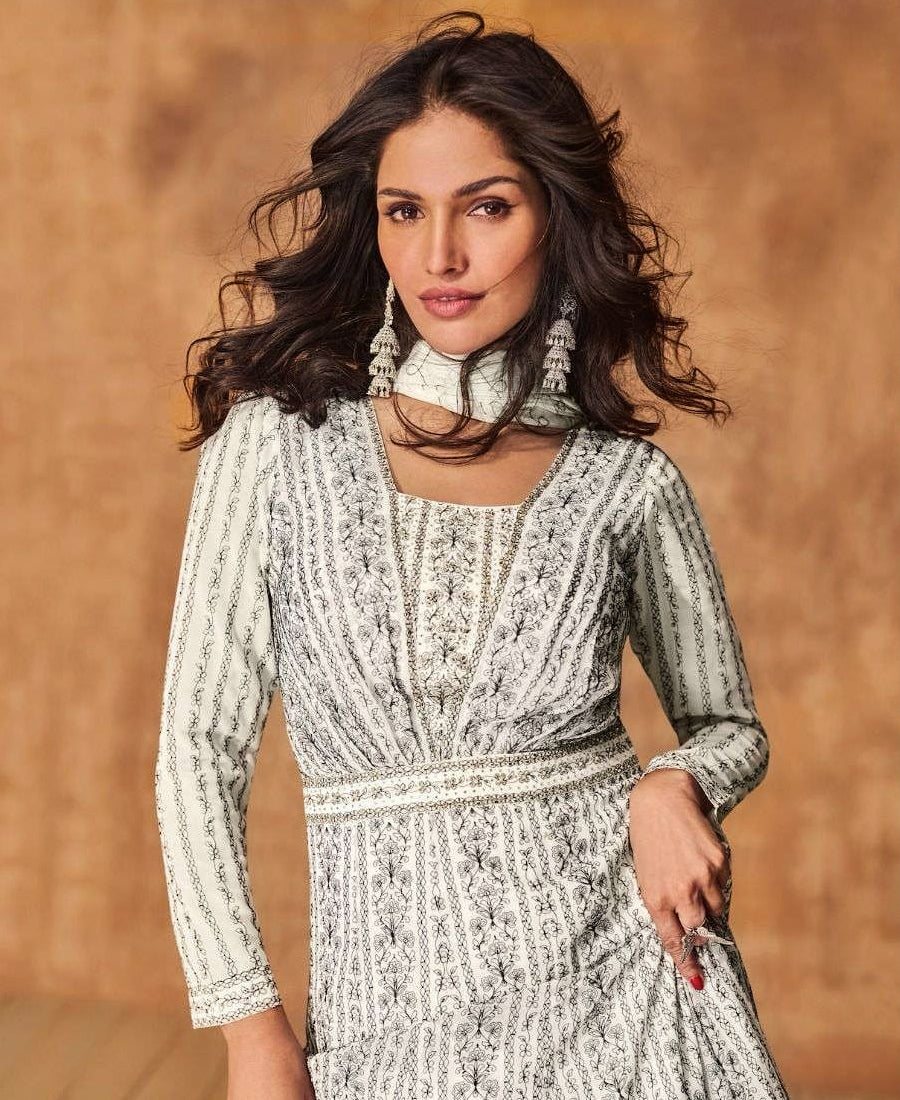 Traditional White Anarkali Suit For Women Wedding Wear