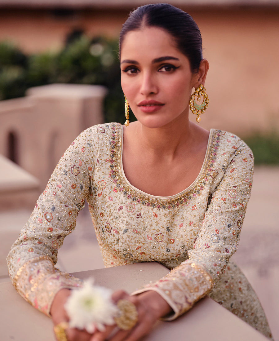 Most Elegance White Georgette Wedding Wear Anarkali Gown