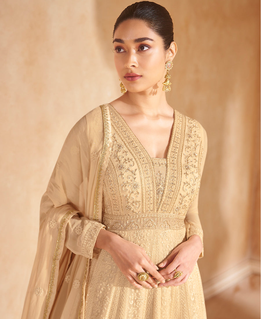 Wedding Wear Beige Georgette Anarkali