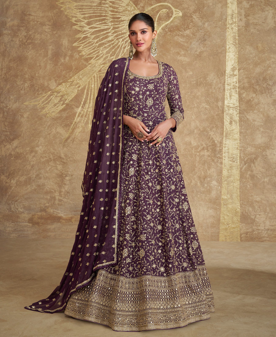 Top Tranding Purple Floor Touch Georgette Anarkali Suit For Women