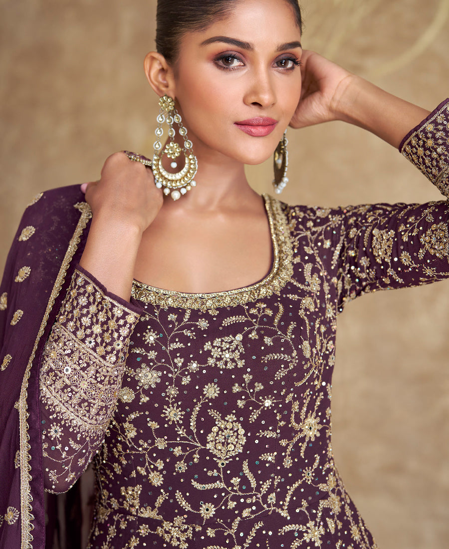 Top Tranding Purple Floor Touch Georgette Anarkali Suit For Women