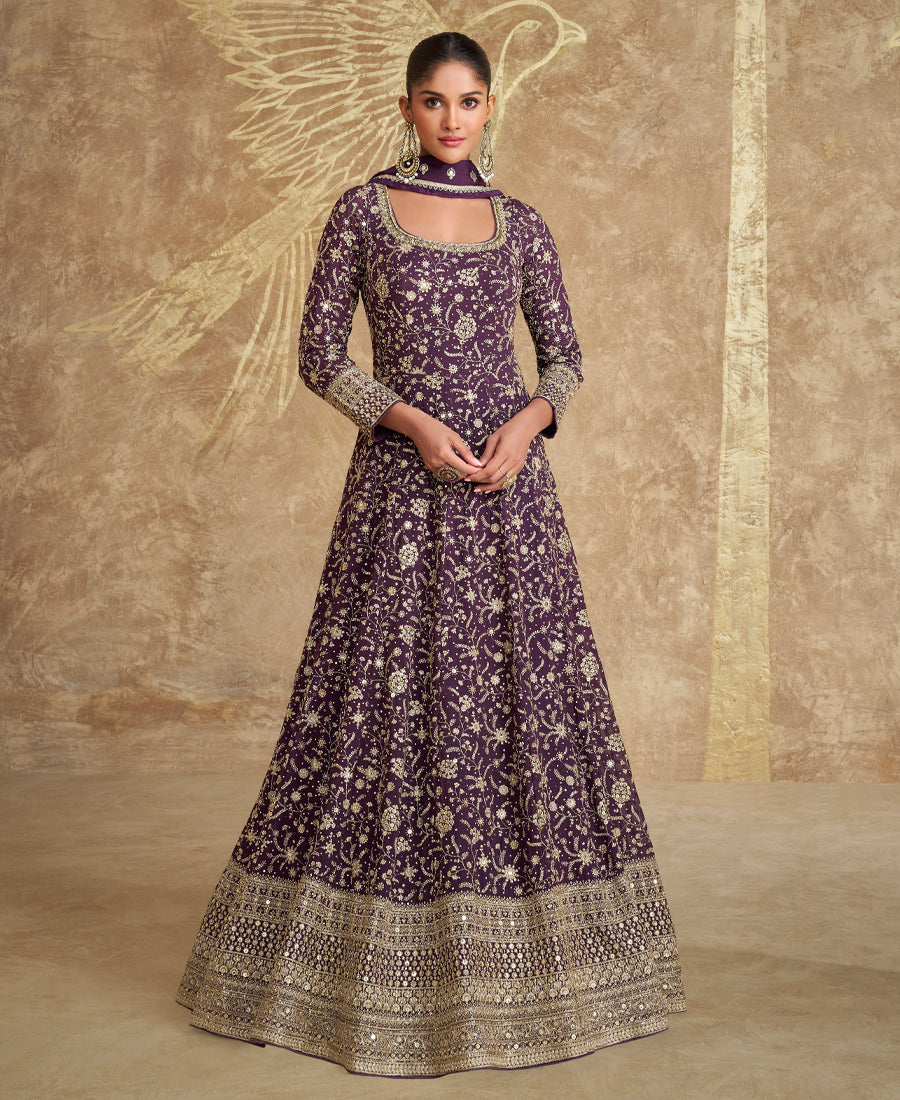 Top Tranding Purple Floor Touch Georgette Anarkali Suit For Women