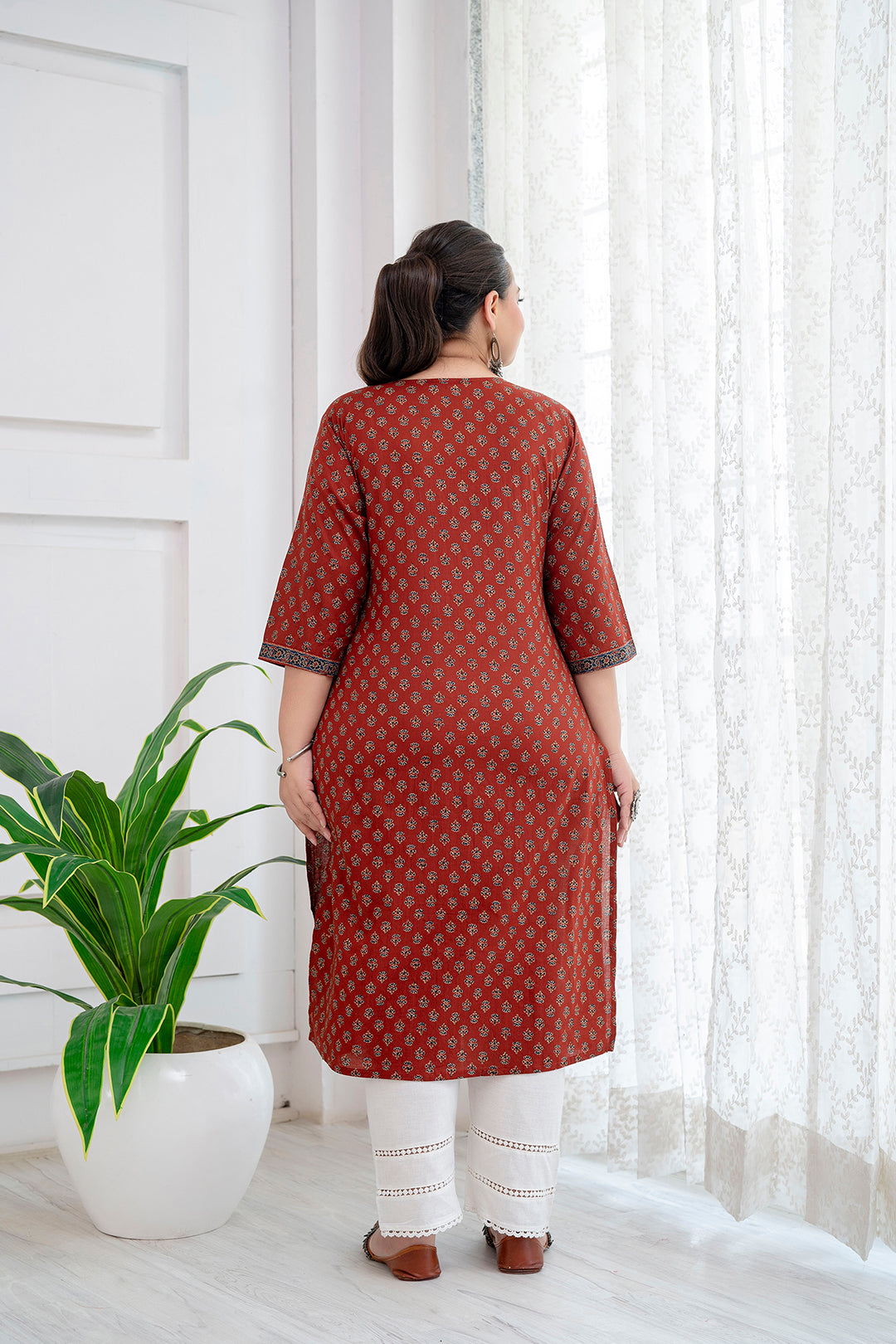 Plus Size Maroon Printed Straight Kurta For Women