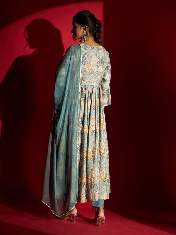 Blue Pure Rayon A-Line Kurta