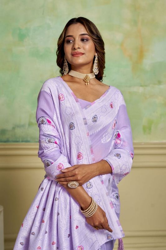 Lavender Wevon Designer Cotton Saree