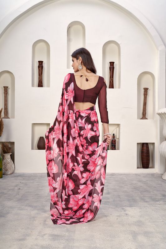 Wine Designer Printed Weight Less Saree
