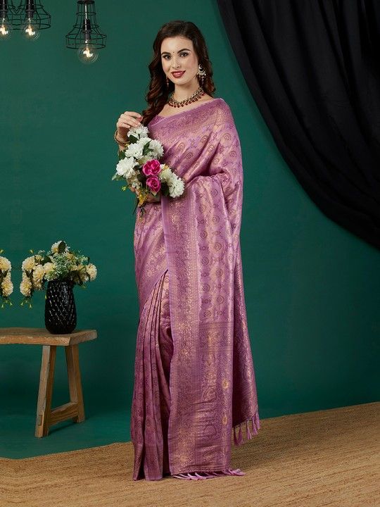 Lavender Kanjeevaram Woven Saree With Tassels on Pallu and Stitched Lavender Blouse