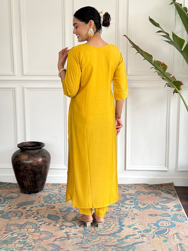 Mustard Embroidered Kurta Sets