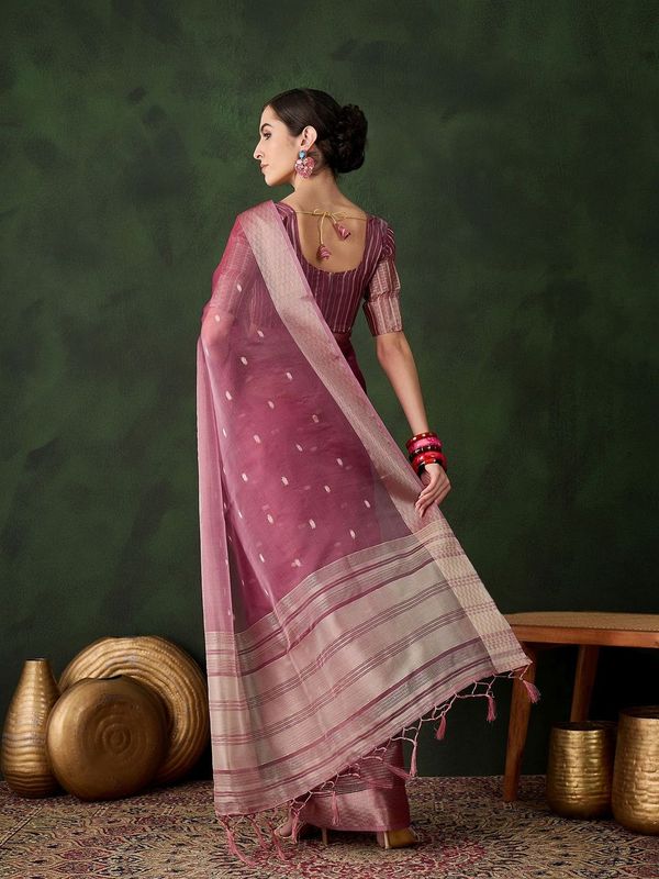 Magenta Wevon Designer Khadi Organza Saree