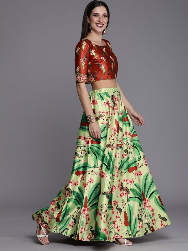 Digital Print Satin Silk Fabric Stitched Lehenga Choli With Jequared Blouse and Assami Silk Thread Work Dupatta For Women and Girls In Festive Party And Traditional Wear