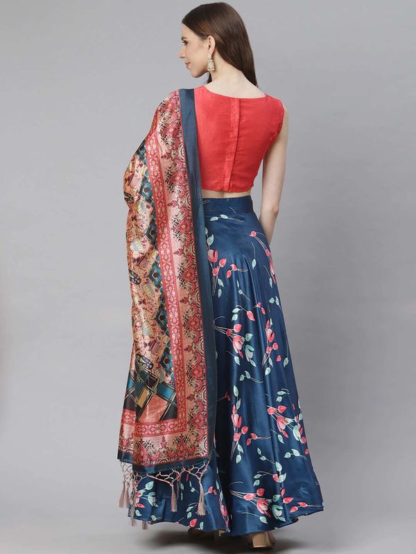 Digital Print Faux Georget Multi Sequnce Work Lehenga Choli With Blouse and Stitched print Dupatta For Women and Girls