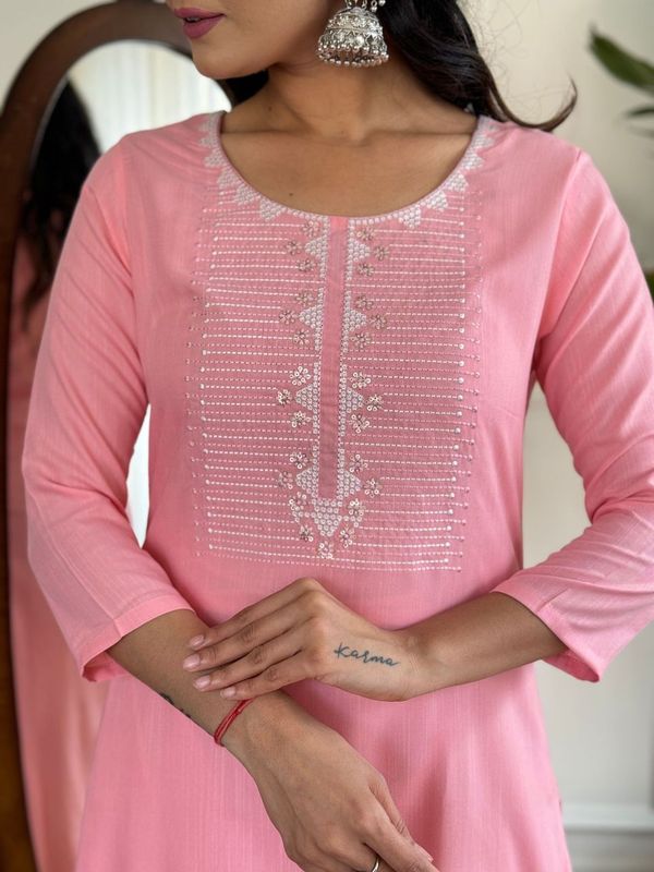 Women Embroidered Straight Kurta with Pant And Printed Dupatta Sets