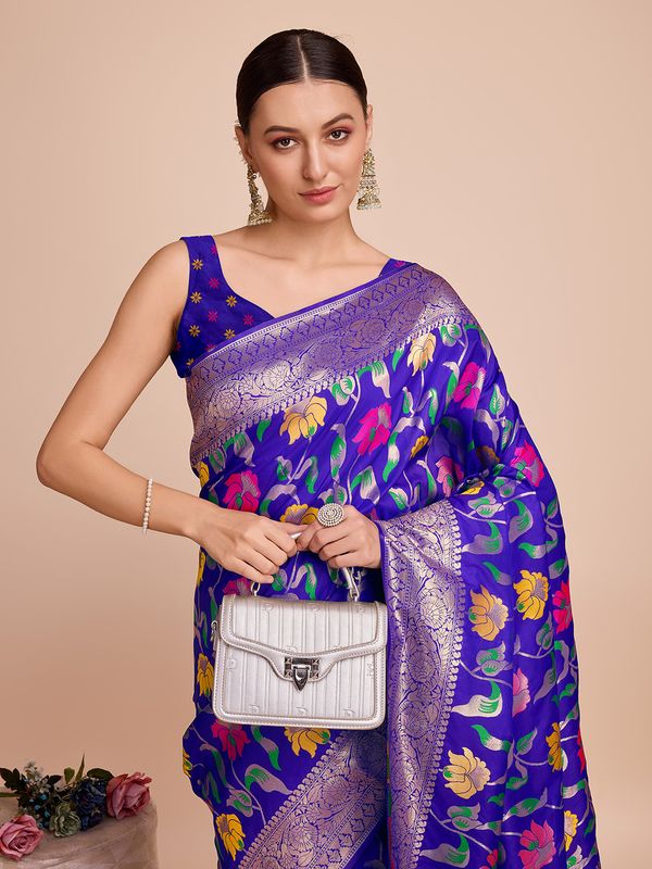 Blue Weaving Meenakari Designer Paithani Silk Saree