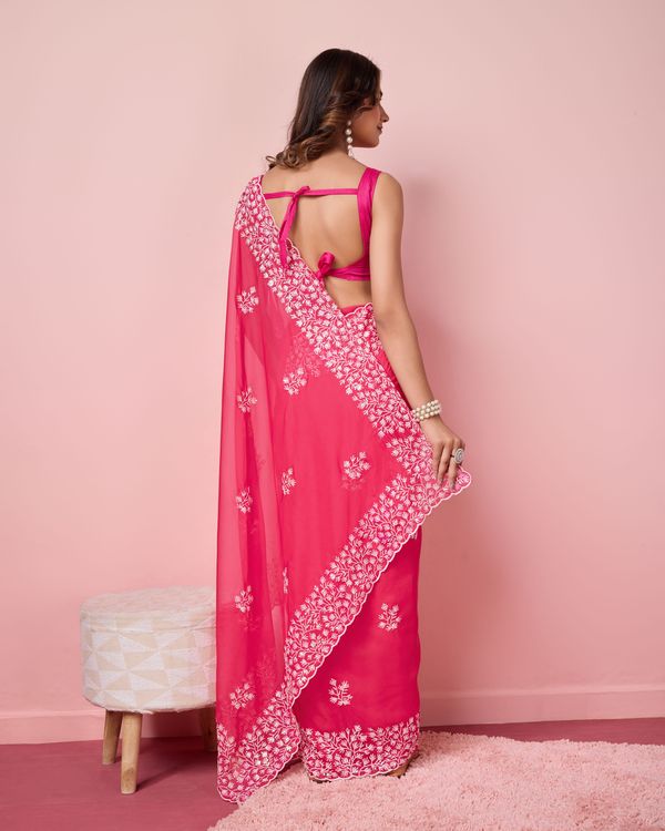 Pink Sequance Embroidery Work Tabby Silk Saree