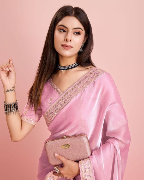 Pink Embroidery Work Lace Blouse Jimmy Choo Saree