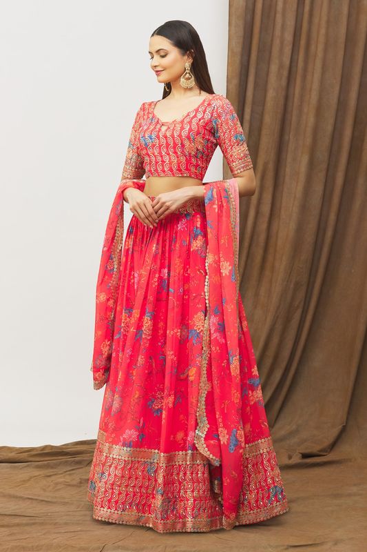 Digital Print Satin Silk Fabric Stitched Lehenga Choli With Jequared Blouse and Assami Silk Thread Work Dupatta For Women and Girls In Festive Party And Traditional Wear