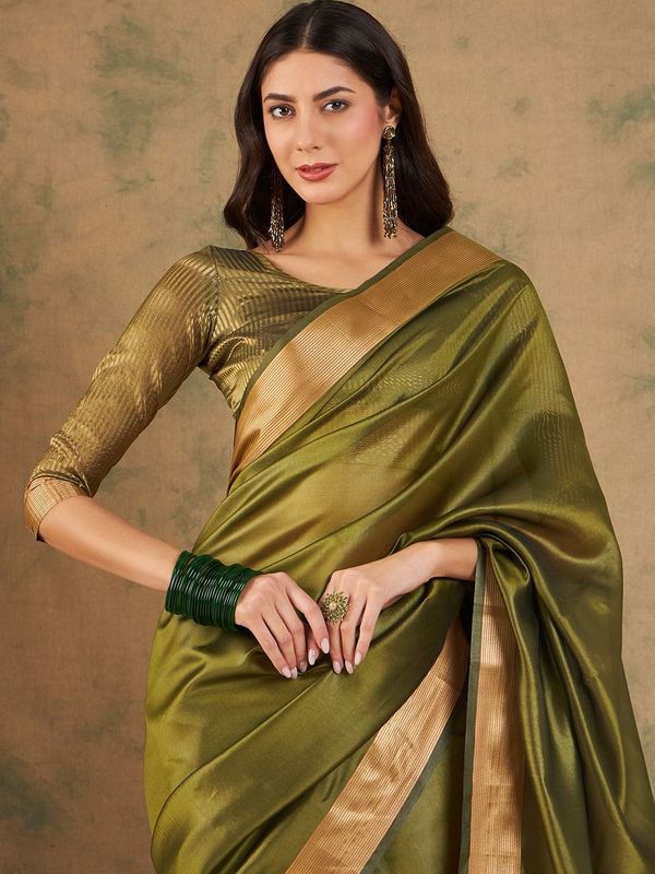 Green Wevon Jari Designer Cotton Organza Saree