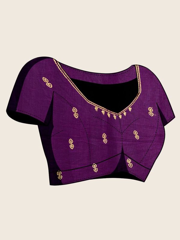 Voilet Designer Embroidery Work Vichitra Silk Saree