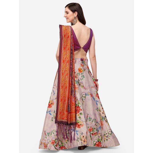 Digital Print Satin Silk Fabric Stitched Lehenga Choli With Jequared Blouse and Assami Silk Thread Work Dupatta For Women and Girls In Festive Party And Traditional Wear