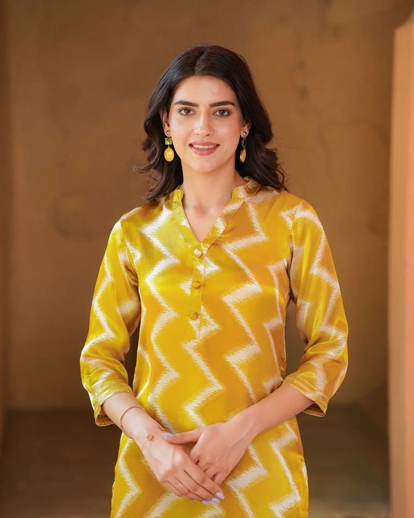 Beautiful Mustard Color Muslin Fabric Designer Readymade Top Bottom Set