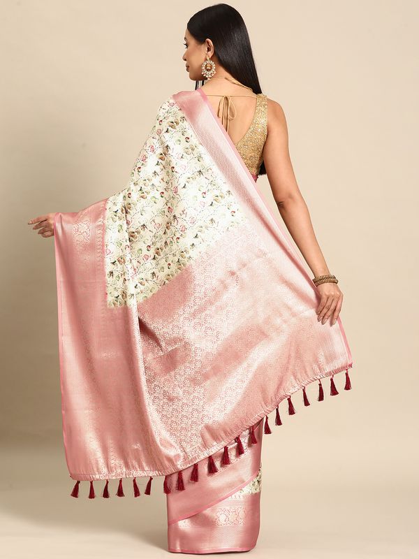 Multicolor Women Kanchipuram Silk Printed Saree