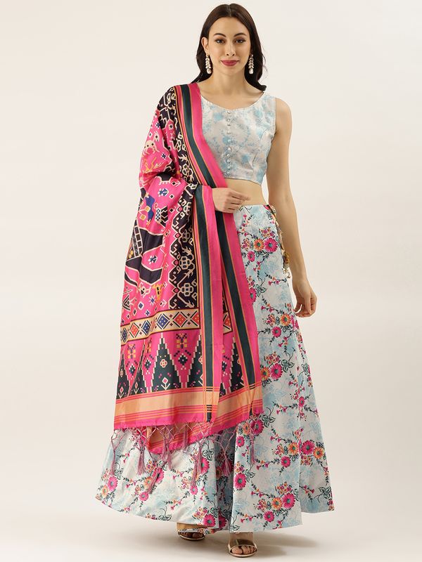 Digital Print Satin Silk Fabric Stitched Lehenga Choli With Jequared Blouse and Assami Silk Thread Work Dupatta For Women and Girls In Festive Party And Traditional Wear