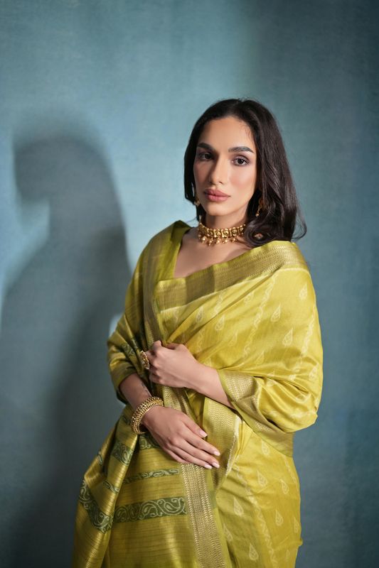 Mahendi Weaving Ikkat Designer Tusser Silk Saree