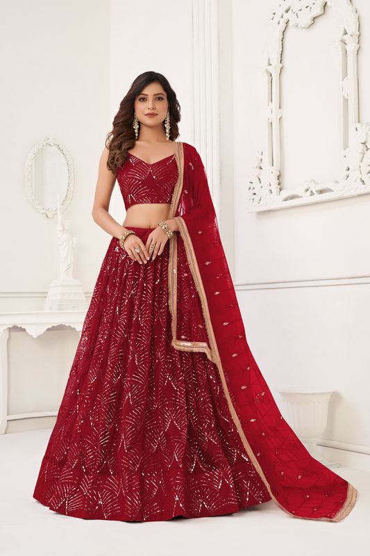 Maroon Color Glamorous Heavy Embroidery Work Wedding Reception Wear Bridesmaid Lehenga