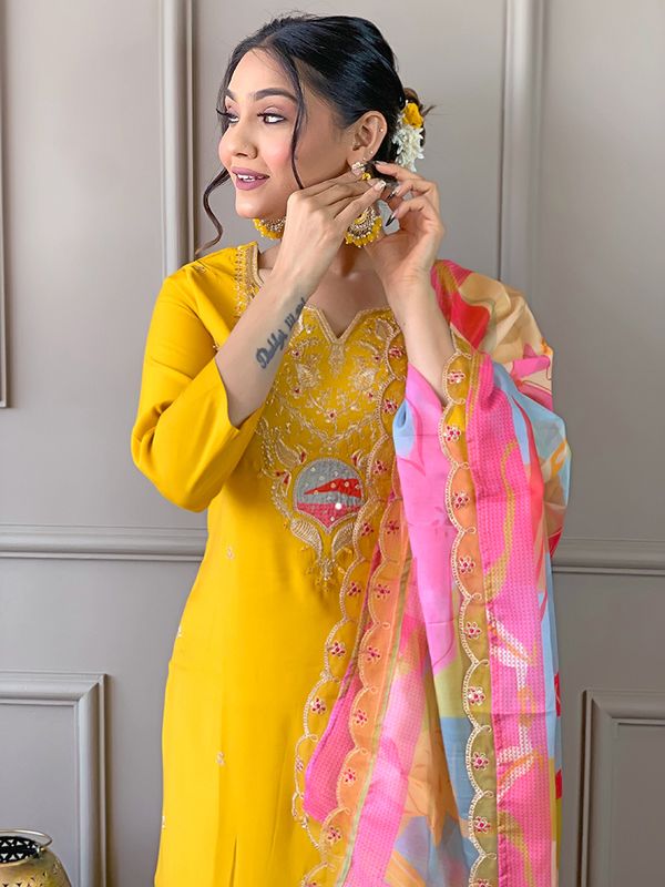 Yellow Embroidered Kurta Sets