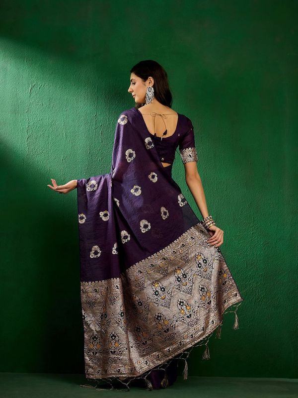 Voilet Wevon Jacquard Designer Staple Dola Cotton Saree