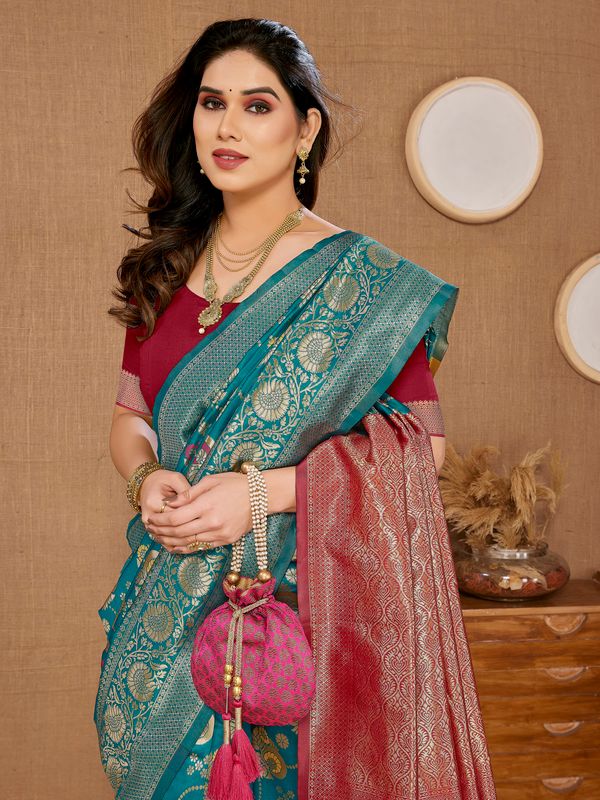 Blue Weaving Jari Designer Banarasi Silk Saree
