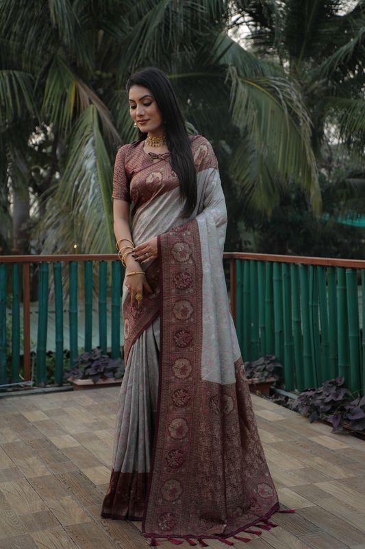 Grey Weaving Kanjivaram Designer Kanjivaram Silk Saree