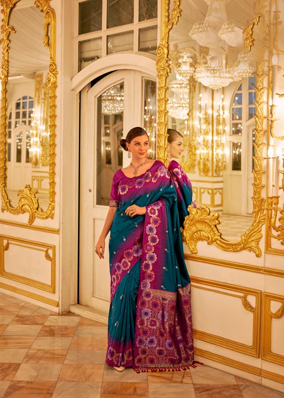 Royal Blue Weaving Designer Banarasi Silk Saree