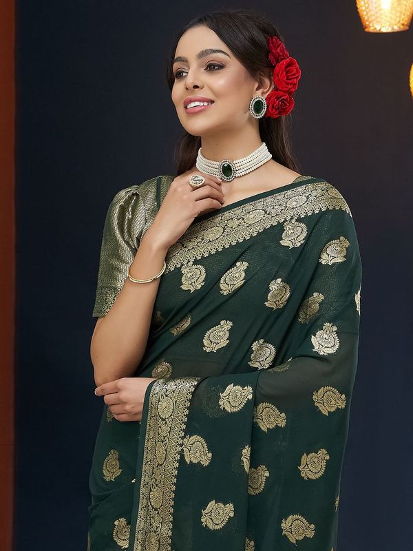 Green Wevon Jacquard Designer Georgette Saree